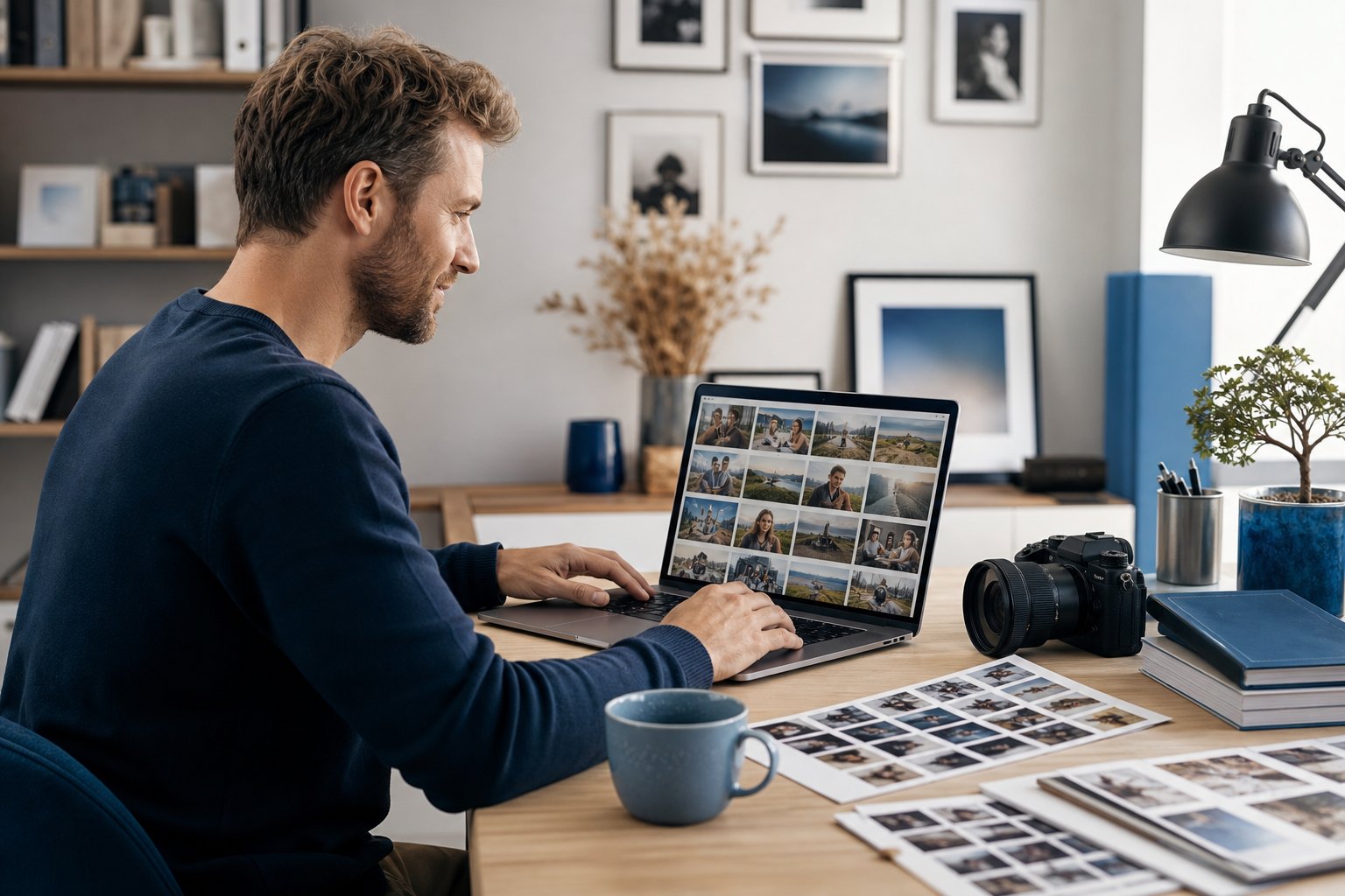 Photographe organisant ses albums et sélections