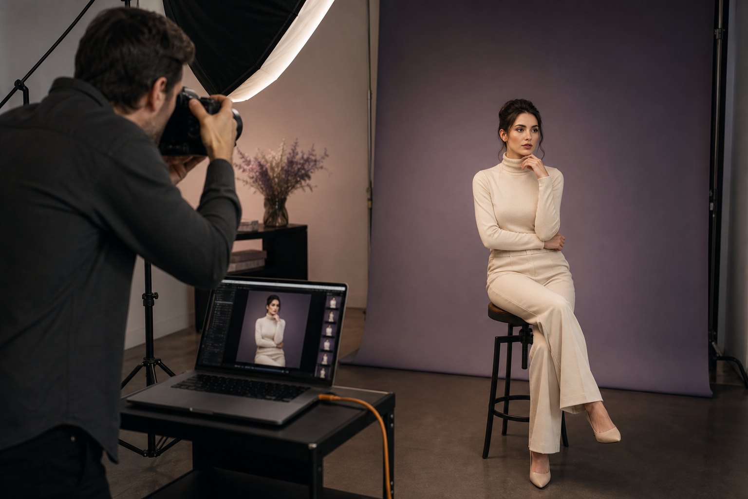 Photographe professionnel en séance studio